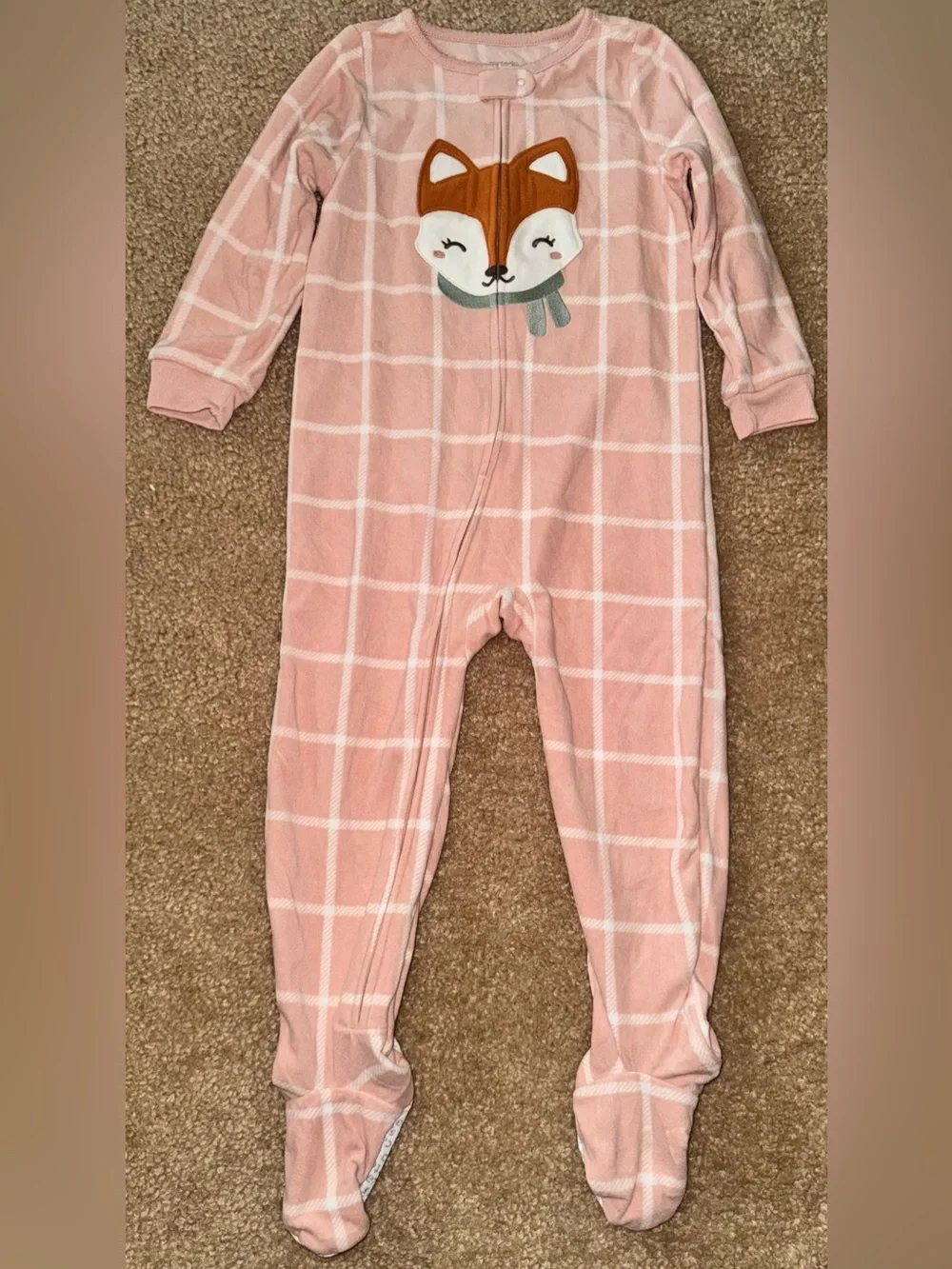 Kids Pink Fox Plaid One-Piece Pajamas